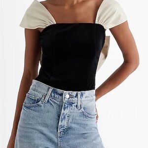 Black and Cream Bow Bodysuit